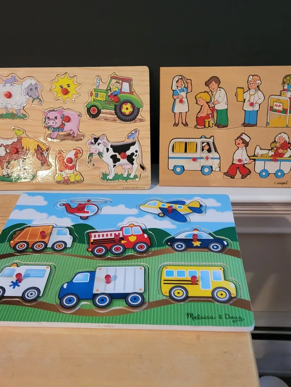 Mixed Lot of 3 Wooden Peg Puzzles Ages 2+ Various Brands Little Hands